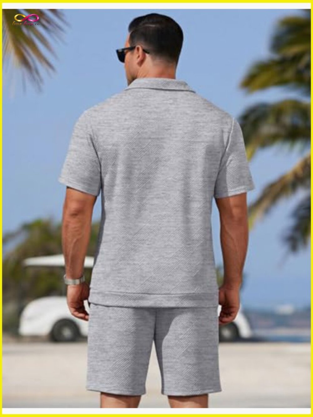 Men's 2 Piece Short Set Casual Quarter Zip Polo and Shorts Summer Outfit - Picture 6 of 7